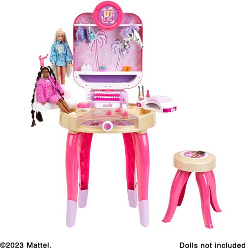 Klein Toys Barbie beautystudio happy vibes - incl. gebruiksvoorwerpen en nageldroger met lucht- en lichteffecten - roze beige