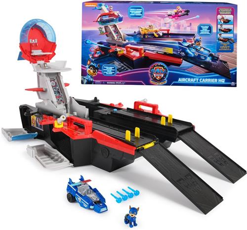 PAW Patrol The Mighty Movie - Vliegdekschip Hoofdkwartier met Chase-actiefiguur en Mighty Pups-voertuig