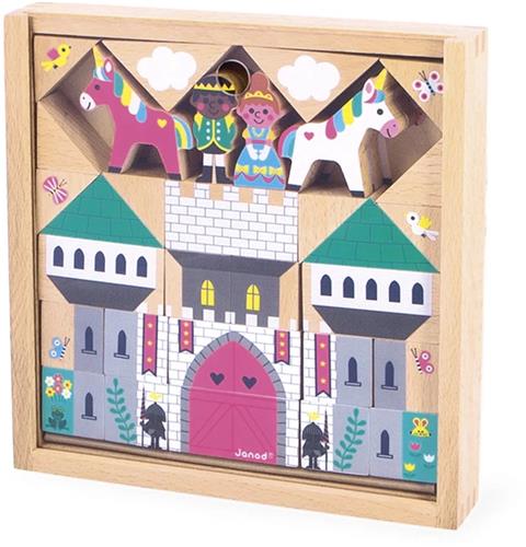 Janod Cross Roads - Set Van 37 Houten Blokken Het Betoverde Koninkrijk - Bevat 29 Blokjes, 4 Personages En 4 Unicorns - Kinderen Maken Hun Eerste Bouwwerken Met Deze Set - Mooie Geschenkverpakking - Geschikt Vanaf 2 Jaar