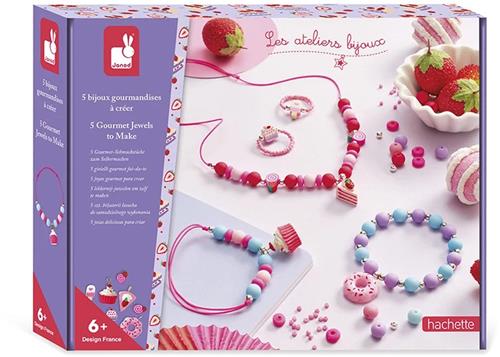 Janod Les Ateliers Bijoux - 5 Gourmandises Juwelen Om Te Creëren - Compleet Knutselpakket Om 5 Sieraden Te Maken En Te Dragen - Workshop Sieraden Maken Om Je Creativiteit Te Ontwikkelen - Geschikt Vanaf 6 Jaar