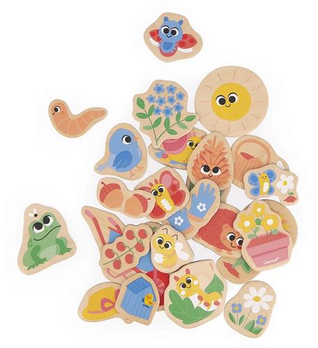 Janod - 24-Delige Set Magneten De Tuin - Magneten In Tuin-Thema - 24 Magneten Voor Gekke Verhalen Op Magnetische Dragers - Insecten, Bloemen... Op Weg Naar De Tuin! - Geschikt Vanaf 2 Jaar