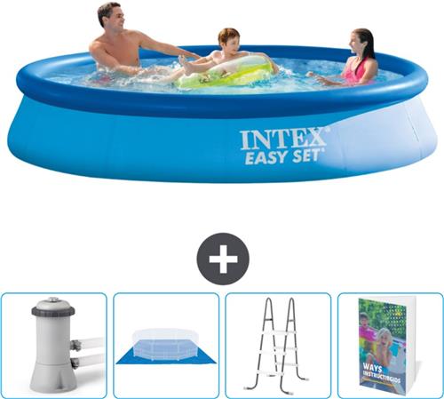 Intex Rond Opblaasbaar Easy Set Zwembad - 366 x 76 cm - Blauw - Inclusief Zwembadfilterpomp - Grondzeil - Ladder - Zwembadgids