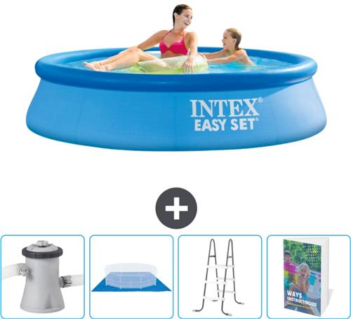 Intex Rond Opblaasbaar Easy Set Zwembad - 244 x 61 cm - Blauw - Inclusief Zwembadfilterpomp - Grondzeil - Ladder - Zwembadgids
