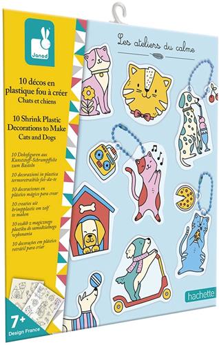 Janod Les Ateliers Du Calme - Complete Set Om 10 Plastic Gekke Katten En Honden Krimpfolie Stickers Te Maken - 10 Decoraties Om Te Maken En Te Bewaren - Geschikt Vanaf 7 Jaar