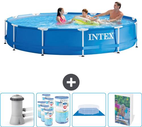 Intex Rond Frame Zwembad - 366 x 76 cm - Blauw - Inclusief Pomp Filters - Grondzeil - Zwembadgids