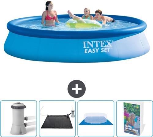Intex Rond Opblaasbaar Easy Set Zwembad - 396 x 84 cm - Blauw - Inclusief Pomp Solar Mat - Grondzeil - Zwembadgids