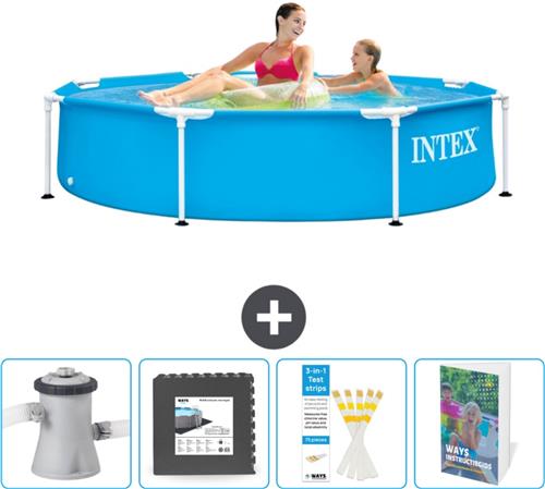 Intex Rond Frame Zwembad - 244 x 51 cm - Blauw - Inclusief Zwembadfilterpomp - Vloertegels - Testrips - Zwembadgids