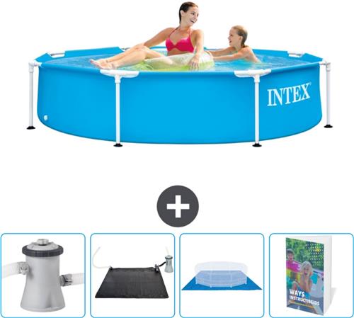 Intex Rond Frame Zwembad - 244 x 51 cm - Blauw - Inclusief Zwembadfilterpomp - Solar Mat - Grondzeil - Zwembadgids