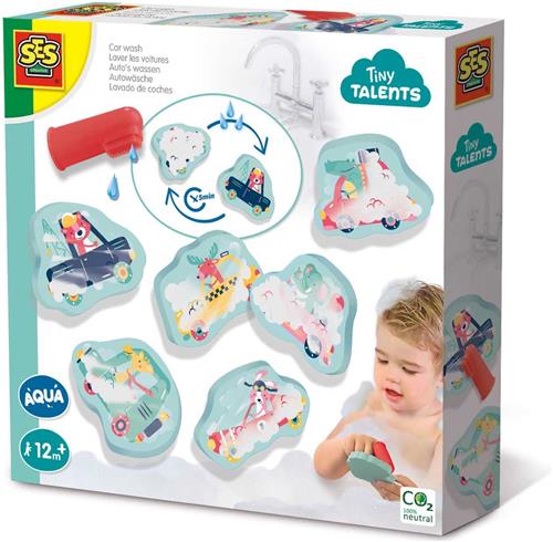 SES - Tiny Talents - Badspeelgoed - Auto's wassen - 6 auto's en een vingerborstel - herbruikbaar
