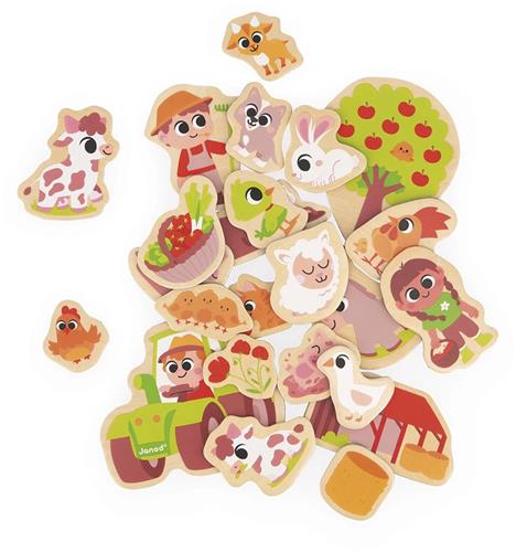 Janod - Magneten Boerderij - 24 Verschillende Magneten - Dieren, Groenten Uit De Tuin... Op Weg Naar Het Platteland - 24 Magneten Voor Gekke Verhalen Op Magnetische Dragers - Geschikt Vanaf 2 Jaar