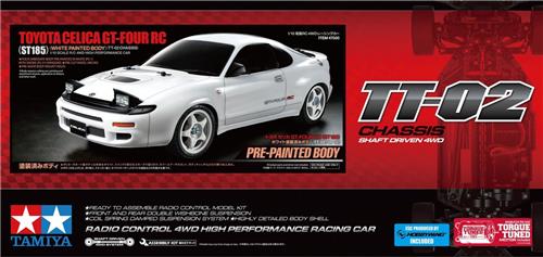 1:10 Tamiya 47500 RC Auto Toyota Celica GT-FOUR RC (ST185) Wit Gespoten Body (TT-02) RC Plastic Modelbouwpakket