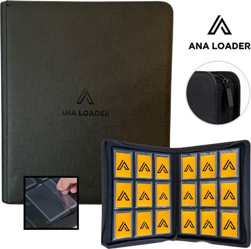 Ana toploader map zwart / Trading cards verzamelmap met rits sluiting / Geschikt voor 252 kaarten / Toploader binder / Top loader map geschikt voor trading cards
