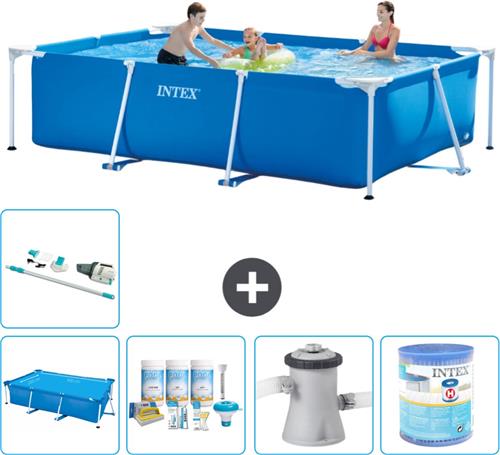 Intex Rechthoekig Frame Zwembad - 300 x 200 x 75 cm - Blauw - Inclusief Solarzeil - Onderhoudspakket - Zwembadfilterpomp - Filter - Stofzuiger