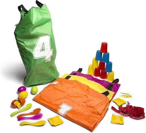 BS Toys Feestkit Spelset - Partijtje met Verschillende spellen - Zaklopen - Blikgooien - 4 Spelers - Buitenspeelgoed voor Kinderen - Vanaf 4 Jaar - Gezelschapspellen kinderen - Spelletjes voor kinderen - Buiten speelgoed - Buitenspel - Buiten Spellen