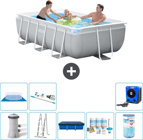Intex Rechthoekig Prism Frame Zwembad - 300 x 175 x 80 cm - Grijs - Inclusief Pomp - Ladder Afdekzeil - Onderhoudspakket - Filter - Grondzeil - Stofzuiger - Warmtepomp
