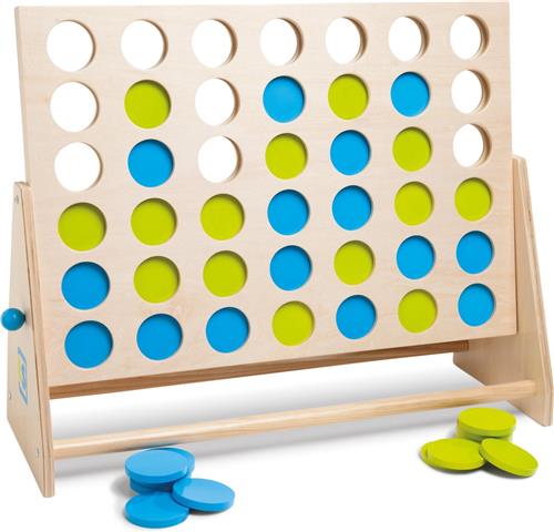 BS Toys 4 bij elkaar - Strategisch Spel vanaf 6 Jaar - Geschikt voor 2 Spelers - Groen/Blauw - 4 op een rij - Spelletjes voor kinderen - Buiten speelgoed - Buitenspel - Buiten Spellen - Tuin Speelgoed - Houten speelgoed - Gezelschapsspel