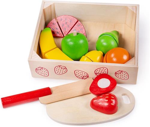 Houten Kistje met Fruit en Klittenband - Mer Mes en Plank - Bigjigs - 18-Delig