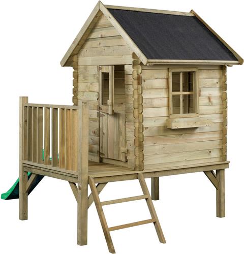 Houten speelhuisje met glijbaan en trap Camilla (SwingKing) | Kinderhuisje voor Buiten in de Tuin | Voor Kinderen vanaf 3 Jaar | FSC Hout - Glijbaan Appelgroen