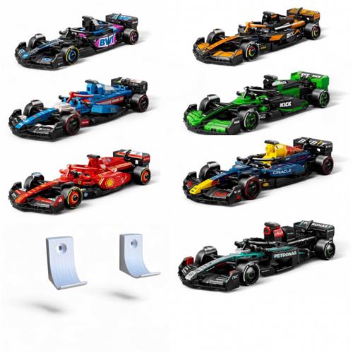 Muurbeugel voor Lego F1 Speed Champion - Wandmontage - voor alle Formule 1 auto's - eenvoudige montage - Speed Champion - Red Bull - Ferrari - Mercedes - McLaren - KICK Sauber - BWT Alpine - MoneyGram Haas - Aston Martin Aramco - Williams Racing - RB