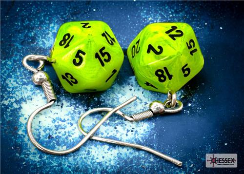 Chessex Hook Earrings Vortex Bright Green Mini-Poly D20