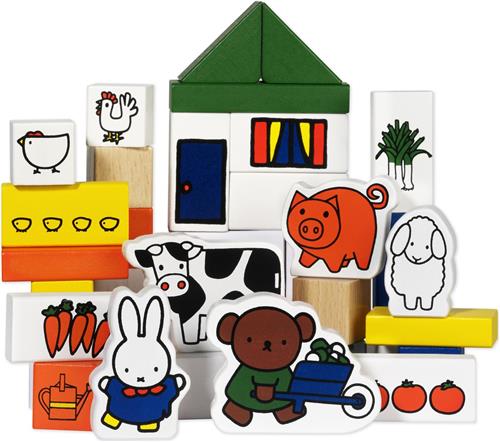 Nijntje houten blokken boerderij - 28 delig peuter speelset met boerderijdieren, bouwblokken - educatief speelgoed - Bambolino Toys