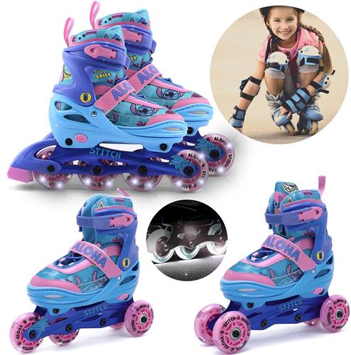 DISNEY Stitch rolschaatsen, rolschaatsen voor meisjes 3in1, verstelbaar, LED oplichtende wielen, om te leren rijden
