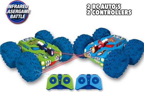 Gear2Play RC KOMBAT MISSION -Lasergame Battle - 2 auto's, 2 controllers - RC stuntauto's met battle functie - Bestuurbare auto - Veel speelwaarde - Bekend van TV