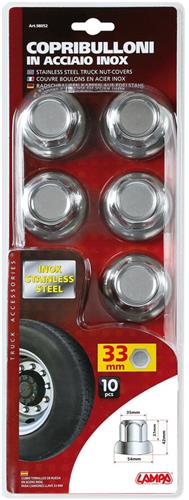 Amerikaanse, roestvrijstalen moerkapjes, platte kop, set van 10 stuks - 33 mm