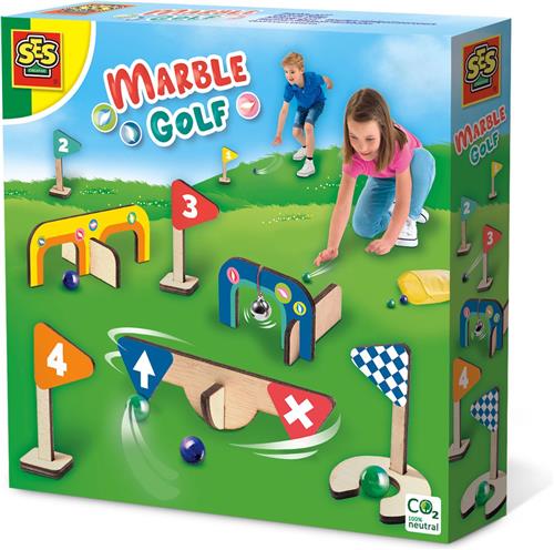 SES - Knikker Golf Parcours - maak je eigen parcours - overal te spelen - met handige knikkerzak