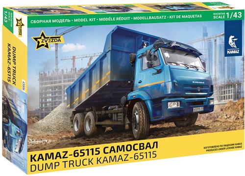 1:43 Zvezda 43006 Dump Truck Kamaz-65115 - Kieper Vrachtwagen Plastic Modelbouwpakket