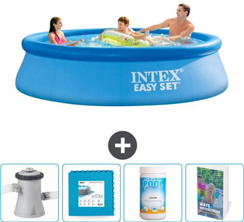 Intex Rond Opblaasbaar Easy Set Zwembad - 305 x 76 cm - Blauw - Inclusief Zwembadfilterpomp - Vloertegels - Chloor - Zwembadgids