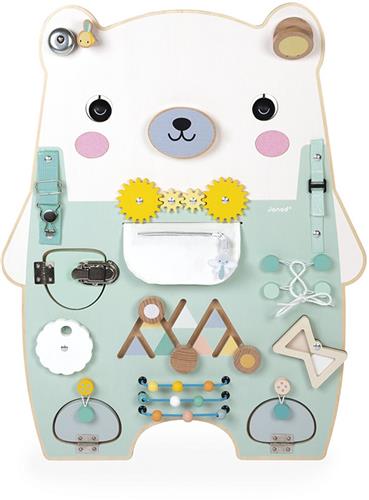 Janod Pure - Houten Activiteitenpaneel Ijsbeer - Bord Met Beer Om Neer Te Zetten Of Aan De Muur Te Bevestigen - Bevat Meer Dan 20 Leuke Educatieve Spelletjes - Geschikt Vanaf 18 Maanden