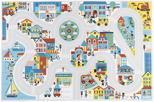 Janod Cross Roads - Speelmat De Stad - 120 x 78 cm Antislip Speeltapijt - Met Circuit, Om Met Je Kleine Autootjes Door De Stad Te Rijden - Geschikt Vanaf 2 Jaar