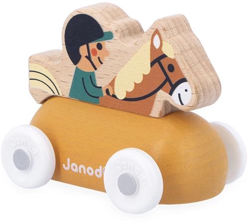 Janod Cross Roads - Houten Ruiterwagen - Kleine, Makkelijk Te Hanteren Ruiterwagen - Stimuleert De Fijne Motoriek En Fantasie - Geschikt Vanaf 1 Jaar