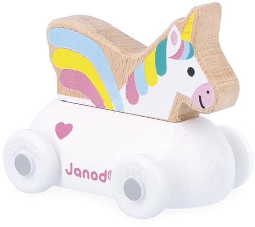 Janod Cross Roads - Houten Eenhoornmobiel - Kleine, Makkelijk Te Hanteren Unicornwagen - Stimuleert De Fijne Motoriek En Fantasie - Geschikt Vanaf 1 Jaar