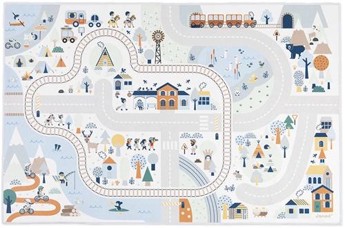 Janod Cross Roads - Speelmat De Bergvallei - 120 x 78 cm Antislip Speeltapijt - Met Circuit, Om Met Je Kleine Autootjes Door De Vallei Te Rijden - Geschikt Vanaf 2 Jaar
