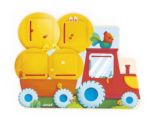Janod - Tractor Met Luikjes - Manipulatiespel Met Boerderijthema - 5 Vensters Om Te Openen En Verrassingen Te Ontdekken - Bevordert De Fijne Motoriek - Geschikt Vanaf 1 Jaar