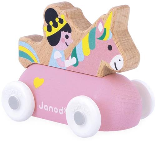 Janod Cross Roads - Houten Prinsessenmobiel - Kleine, Makkelijk Te Hanteren Roze Prinsessenauto - Stimuleert De Fijne Motoriek En Fantasie - Geschikt Vanaf 1 Jaar