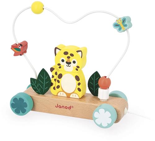 Janod Tropik - Houten Jaquar Trekfiguur - Met Jaguar Stapelaar En Lusvormige Telraam - Begeleidt Baby Bij Het Ontdekken Van Het Lopen - Geschikt Vanaf 1 Jaar