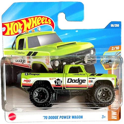 HOT WHEELS '70 DODGE POWER WAGON PICKUP TRUCK GREEN 218 HW DIRT 2/10 SHORT CART 1:64