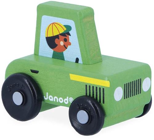 Janod Cross Roads - Houten Tractor - Kleine, Makkelijk Te Hanteren Groente Tractor - Stimuleert De Fijne Motoriek En Fantasie - Geschikt Vanaf 1 Jaar