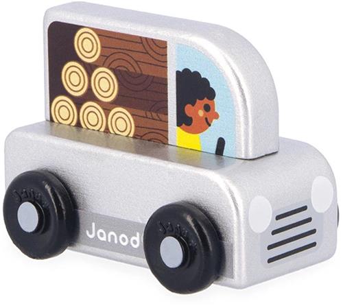 Janod Cross Roads - Houten Pick-Up - Kleine, Makkelijk Te Hanteren Grijze Pick-Up - Stimuleert De Fijne Motoriek En Fantasie - Geschikt Vanaf 1 Jaar