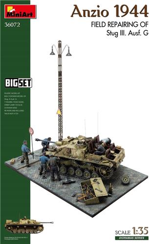 1:35 MiniArt 36072 Anzio 1944 - Veldreparatie van Stug III Ausf. G Tank - Grote Diorama Set Plastic Modelbouwpakket