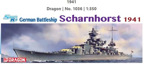 1:350 Dragon 1036 Duits Slagschip Scharnhorst 1941 Plastic Modelbouwpakket