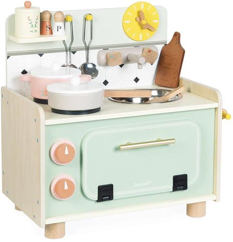 Janod Shiny Grandma - Kleine Houten Speelkeuken  Inclusief 11 Accessoires  Perfect Voor Kleine Koks - Gemaakt Van FSC® Gecertificeerd Hout  Geïnspireerd Op Oma's Keuken - Vanaf 3 Jaar