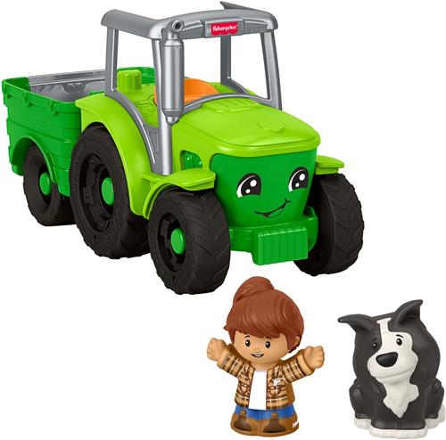 Fisher-Price Little People Tractor duwen en spelen, muzikaal speelgoed op de boerderij voertuig en 2 figuren voor peuters