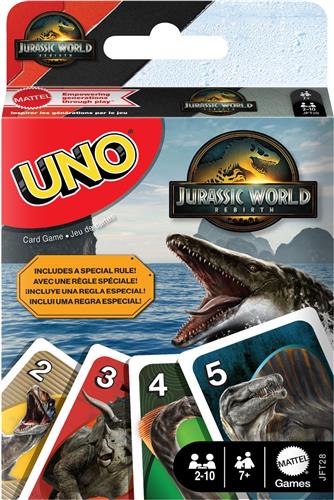 UNO Jurassic World Rebirth Kaartspel voor Spelletjesavond met Kinderen, Familie en Volwassenen