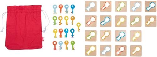 Memo spel: SLEUTELS, 37-delig, kaarten 5x5x0,3cm, hout en textiel, 3+