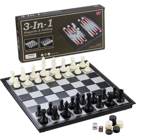 Relaxdays 3-in 1 schaakbord set - damspel - backgammon - reisspel- magnetisch - inklapbaar