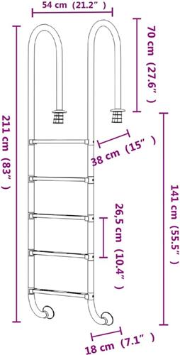 vidaXL Zwembadladder 54x38x211 cm 304 roestvrij staal